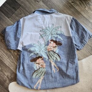 Tommy Bahama Cotton Hula Back Girls Hawaiian Print Camp Shirt Size L